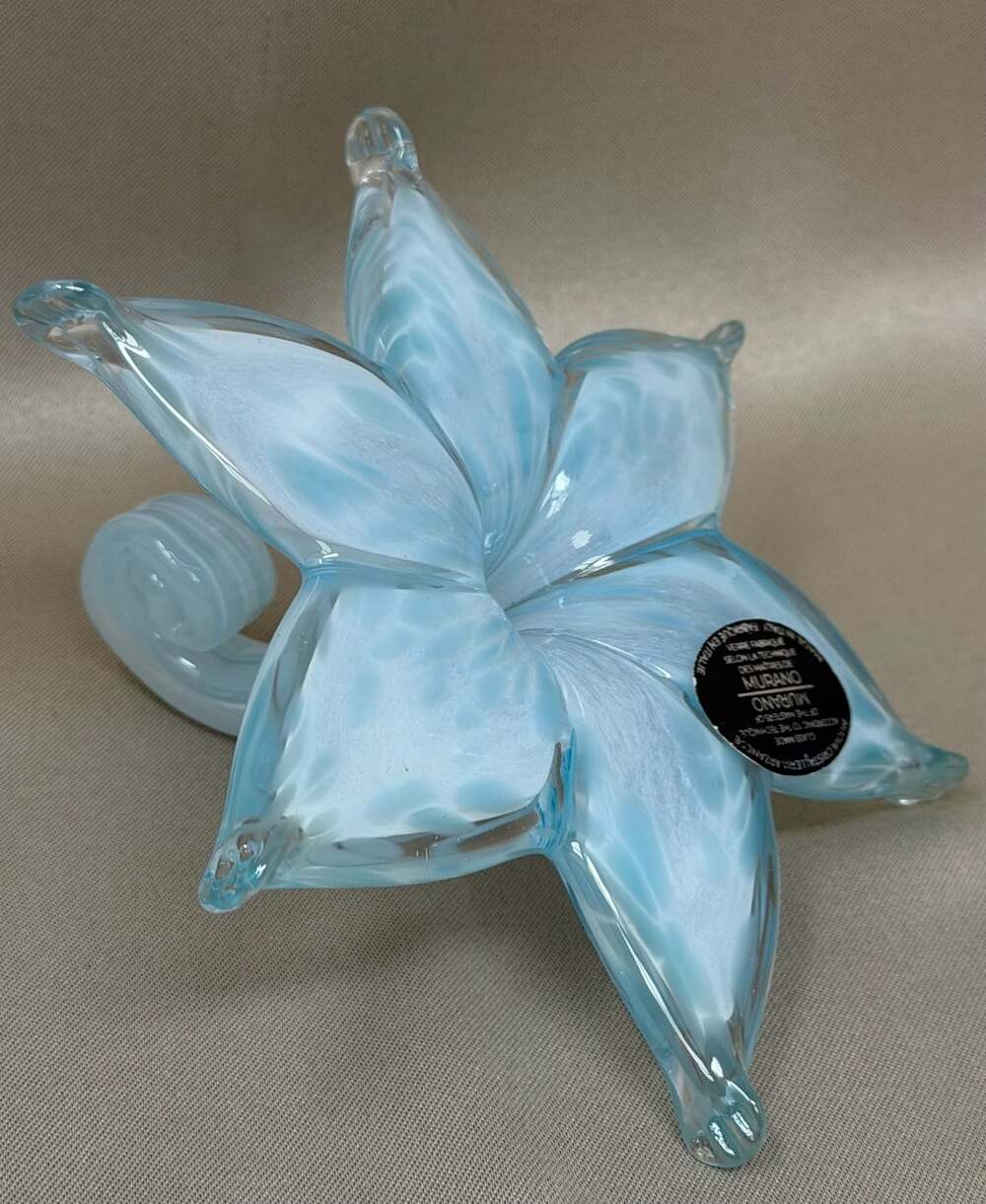 Vintage Nuova Cristalleria Arzanese Blue Art Glass Flower Italy Murano Style